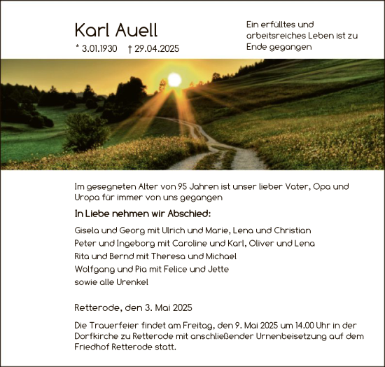 Todesanzeige von Karl Auell von HNA