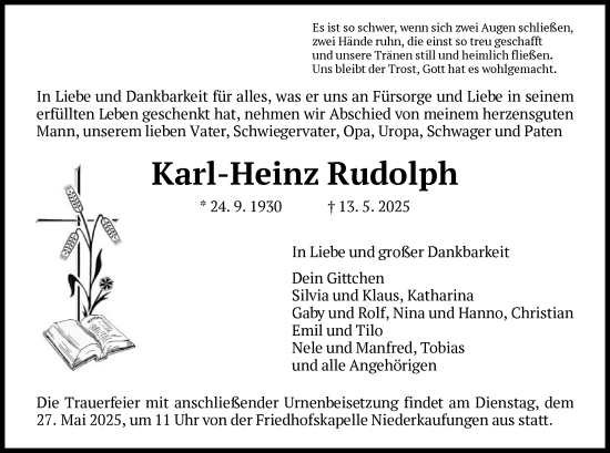Todesanzeige von Karl-Heinz Rudolph von HNA