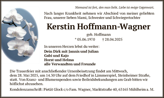 Todesanzeige von Kerstin Hoffmann-Wagner von HNA