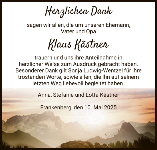 Todesanzeige von Klaus Kästner von HNA
