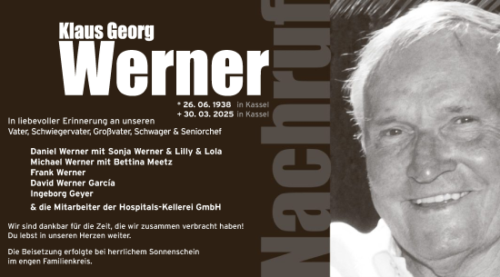 Todesanzeige von Klaus Georg Werner von HNA