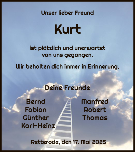 Todesanzeige von Kurt Berg von HNA
