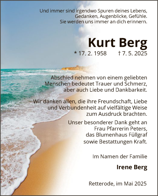 Todesanzeige von Kurt Berg von HNA