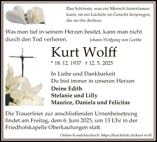 Todesanzeige von Kurt Wolff von HNA