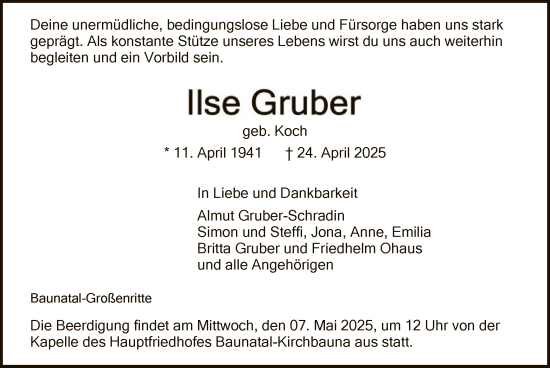 Todesanzeige von Lise Gruber von HNA