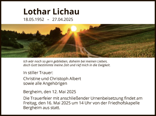 Todesanzeige von Lothar Lichau von HNA