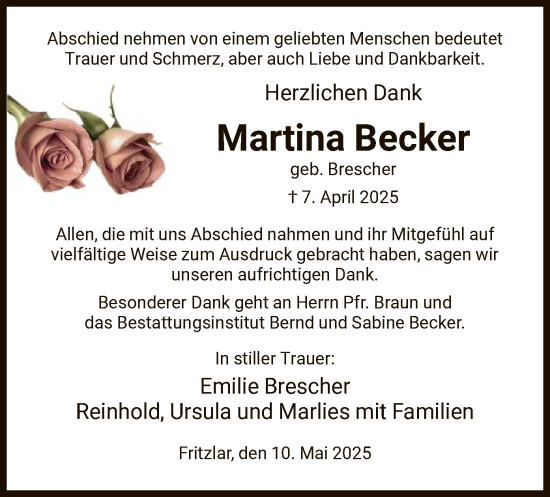 Todesanzeige von Martina Becker von HNAWLZ