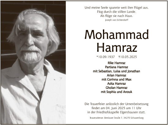 Todesanzeige von Mohammad Hamraz von HNA