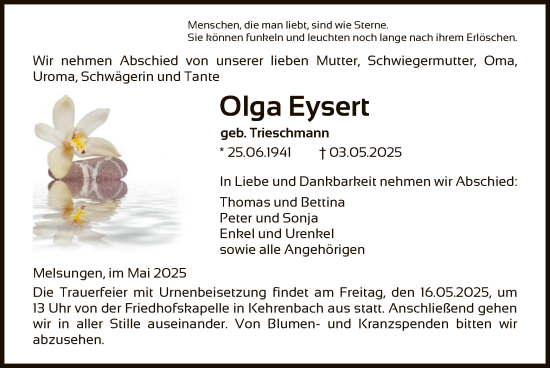 Todesanzeige von Olga Eysert von HNAHNA