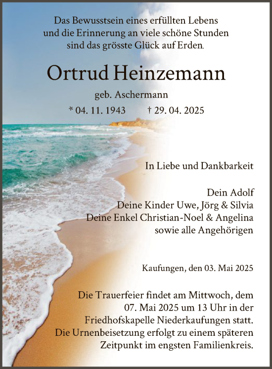 Todesanzeige von Ortrud Heinzemann von HNA