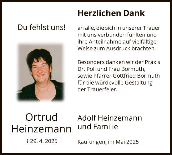 Todesanzeige von Ortrud Heinzemann von HNA