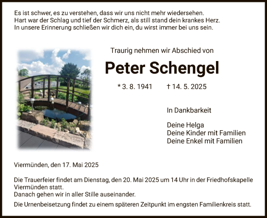 Todesanzeige von Peter Schengel von HNA