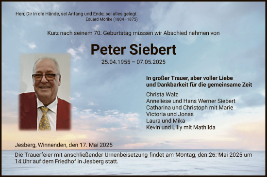 Todesanzeige von Peter Siebert von HNA
