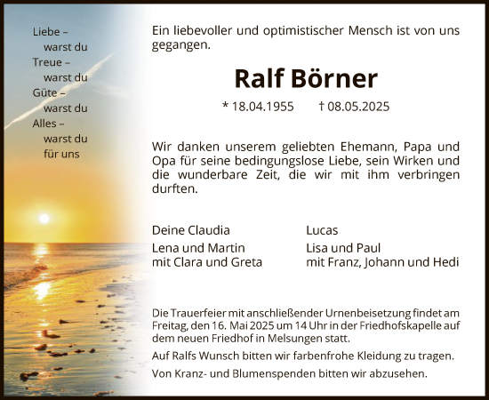 Todesanzeige von Ralf Börner von HNA