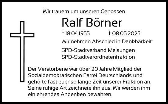 Todesanzeige von Ralf Börner von HNA