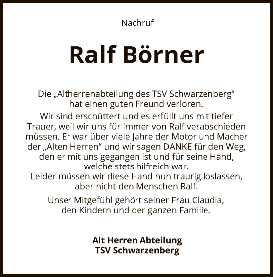 Todesanzeige von Ralf Börner von HNA
