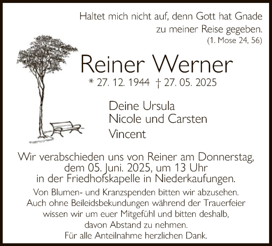 Todesanzeige von Reiner Werner von HNA