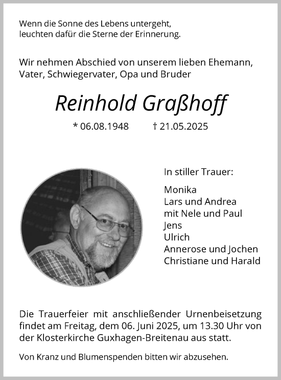 Todesanzeige von Reinhold Graßhoff von HNA