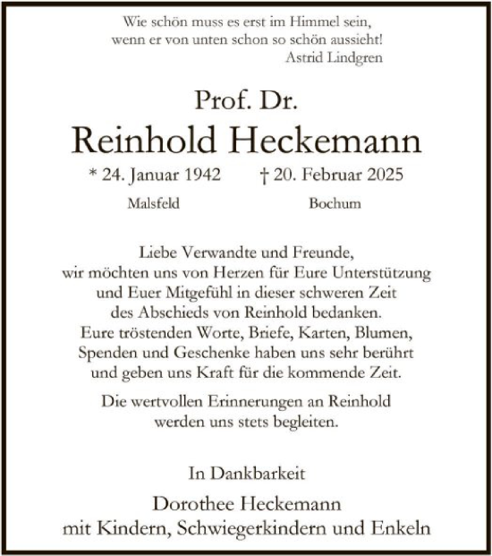 Todesanzeige von Reinhold Heckemann von HNAHNA
