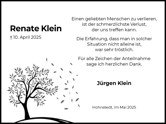 Todesanzeige von Renate Klein von HNA