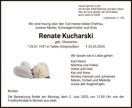 Todesanzeige von Renate Kucharski von HNA
