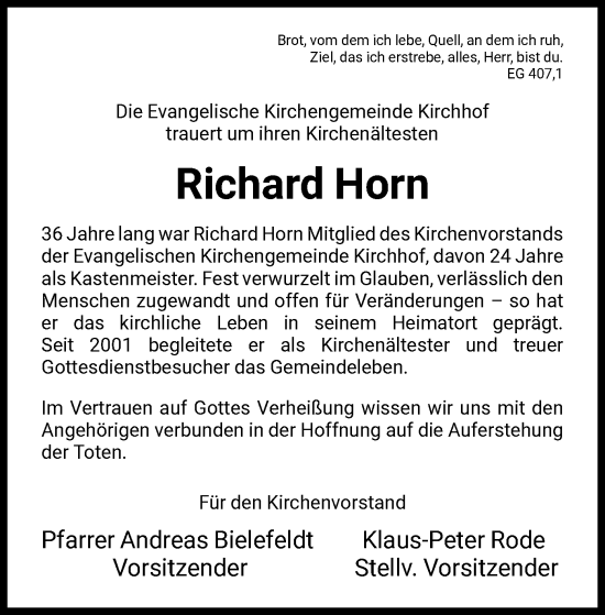 Todesanzeige von Richard Horn von HNA