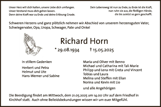 Todesanzeige von Richard Horn von HNA
