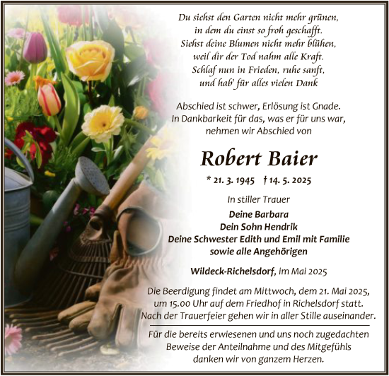 Todesanzeige von Robert Baier von HNA