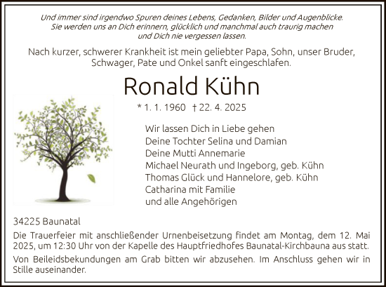 Todesanzeige von Ronald Kühn von HNA