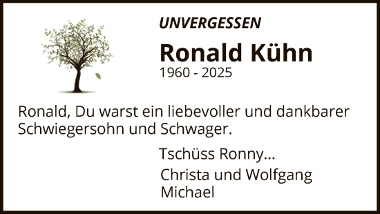 Todesanzeige von Ronald Kühn von HNA
