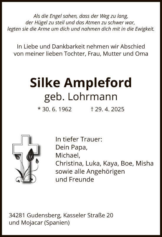 Todesanzeige von Silke Ampleford von HNA