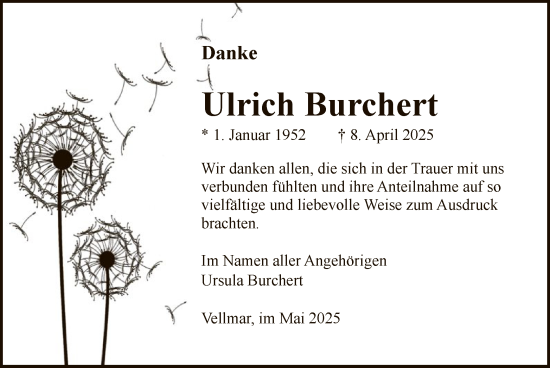 Todesanzeige von Ulrich Burchert von HNA