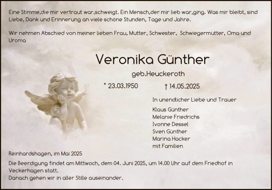Todesanzeige von Veronika Günther von HNA