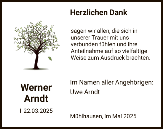Todesanzeige von Werner Arndt von HNA