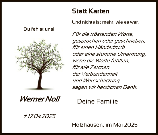 Todesanzeige von Werner Noll von HNA