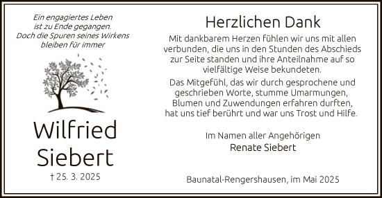 Todesanzeige von Wilfried Siebert von HNA