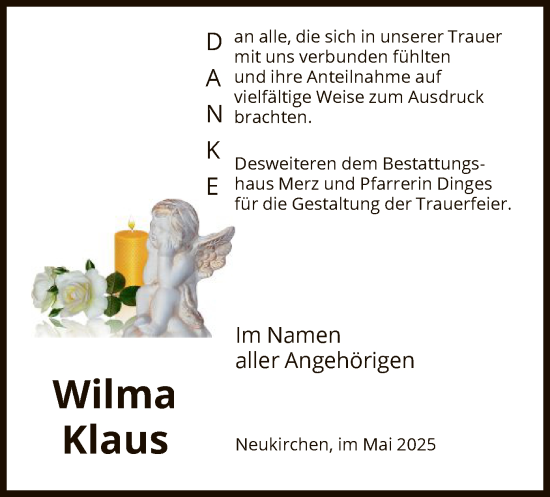Todesanzeige von Wilma Klaus von HNA