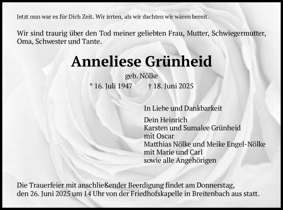Todesanzeige von Anneliese Grünheid von HNA
