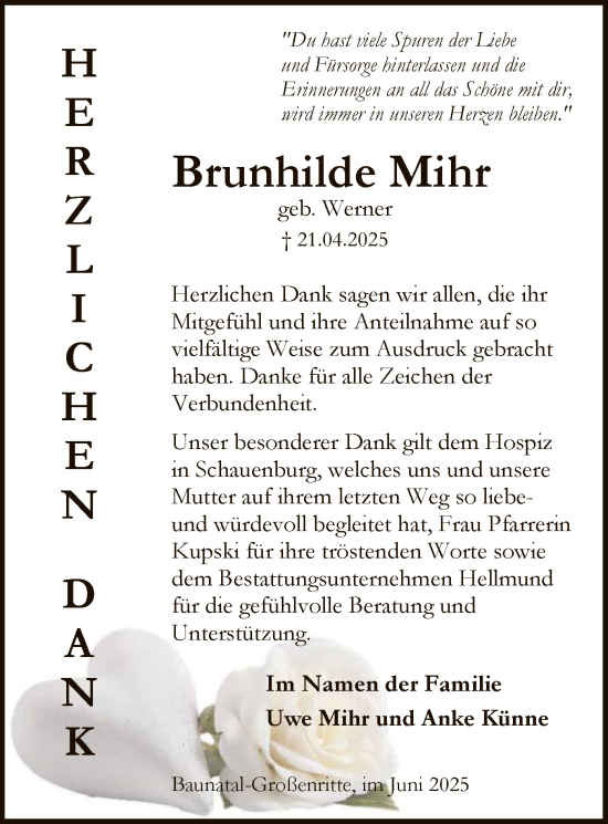 Todesanzeige von Brunhilde Mihr von HNA