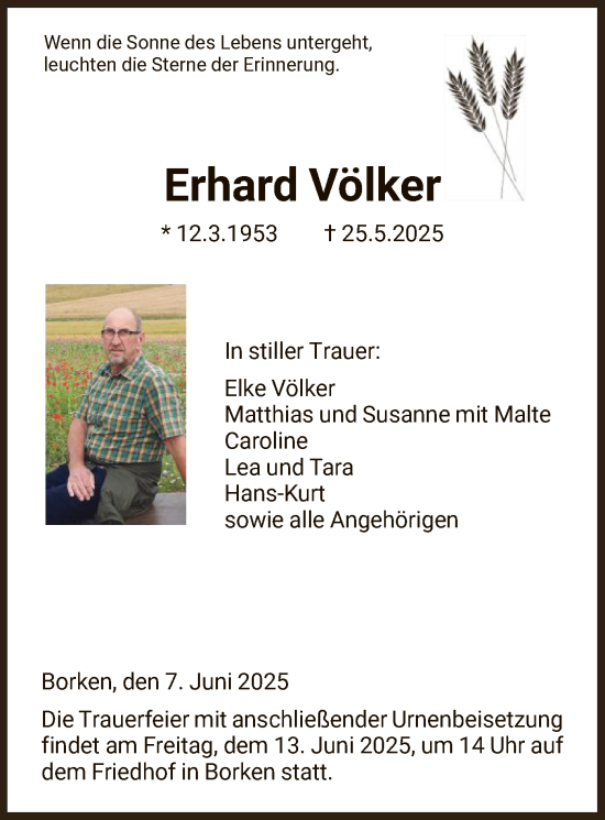 Todesanzeige von Erhard Völker von HNA