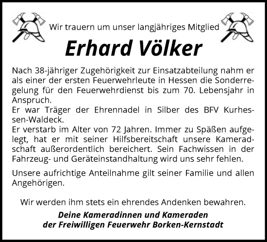 Todesanzeige von Erhard Völker von HNA