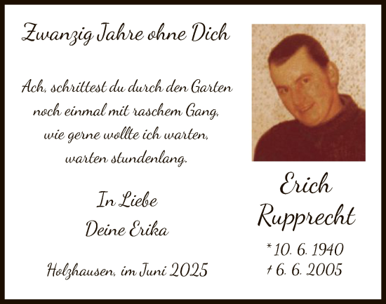 Todesanzeige von Erich Rupprecht von HNA