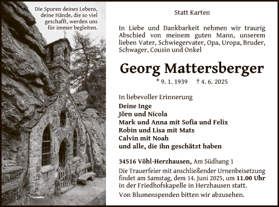 Todesanzeige von Georg Mattersberger von WLZHNA