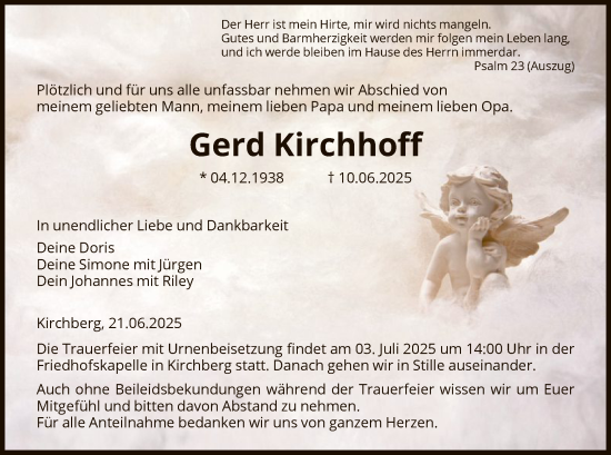 Todesanzeige von Gerd Kirchhoff von HNAHNA
