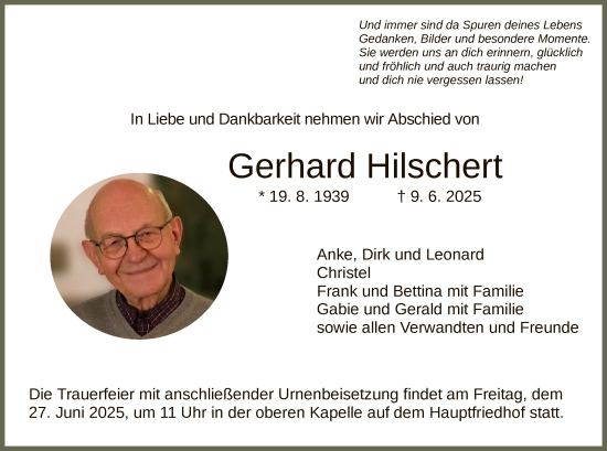 Todesanzeige von Gerhard Hilschert von HZHNA
