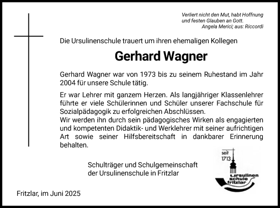 Todesanzeige von Gerhard Wagner von HNAHNA