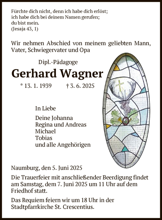 Todesanzeige von Gerhard Wagner von HNAHNA