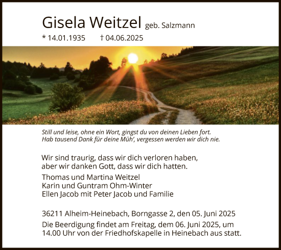 Todesanzeige von Gisela Weitzel von HNAHNA
