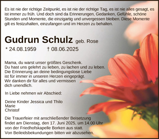 Todesanzeige von Gudrun Schulz von HNA