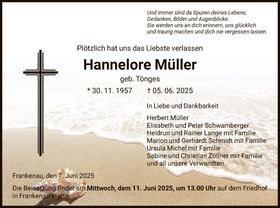 Todesanzeige von Hannelore Müller von HNA